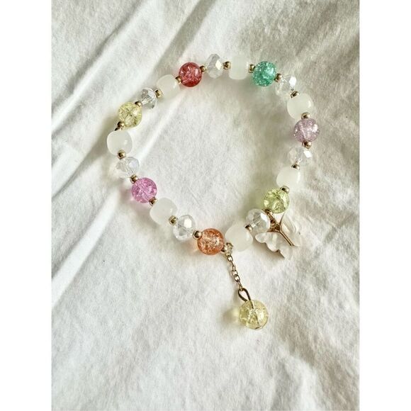 Multi color butterfly beaded stretch bracelet - Picture 1 of 2